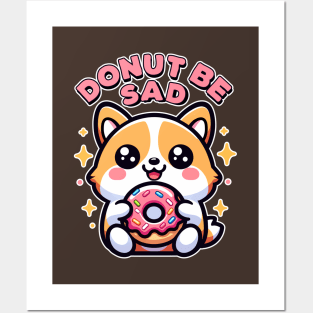 Donut Be Sad Kawaii Corgi Puppy Lover Foodie Bakery Pun Posters and Art